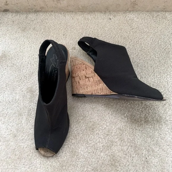 Donald J Pliner Black Mesh Cork Wedge Sandals - Picture 4 of 13